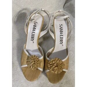 Vintage 1990s Sam & Libby Woven Flowers Dress Heels Women Size 9 Medium